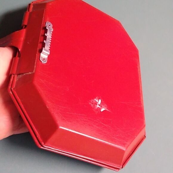 Red Toleware Silent Butler Crumb Tray Ash Receiver Floral Cottagecore - Picture 6 of 8